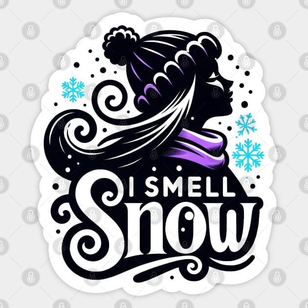 I Smell Snow - Whimsical Silhouette with Snowflakes Sticker by Fenay-Designs